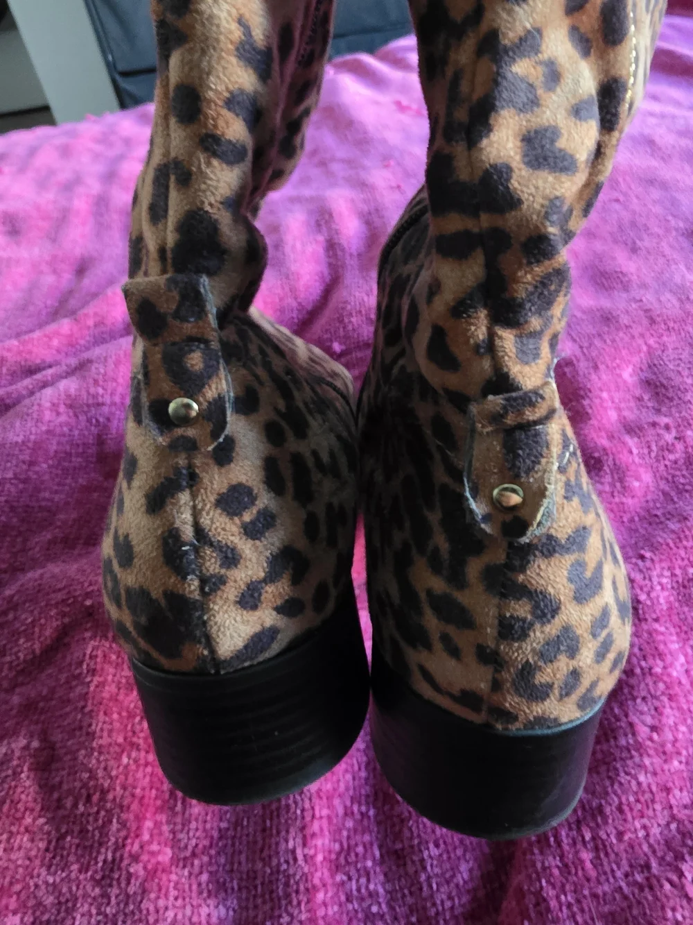 Leopard Print Mid-Calf Boots - Brown & Black